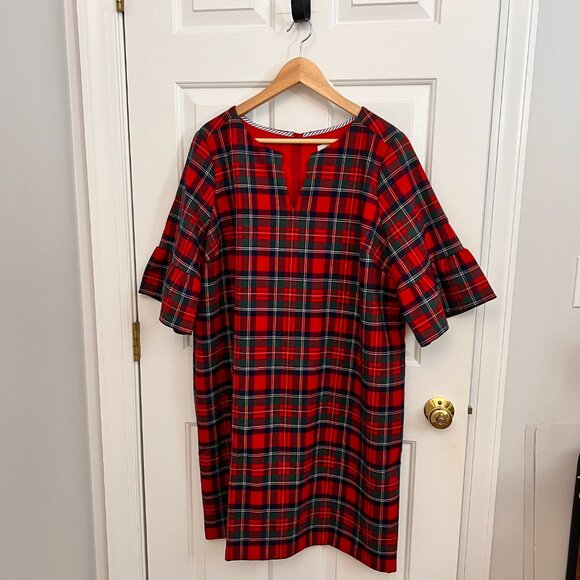 Vineyard Vines Greenwich Red Plaid Ruffle Sleeve Shift Dress Sz 18 - Picture 13 of 14